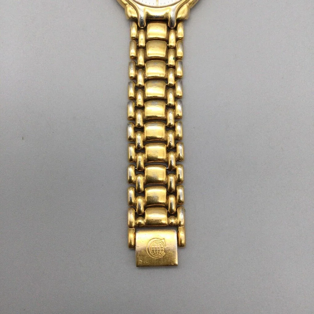 Cyma Le Locle Mens Watch 33mm Gold Tone Date Swiss Made New Battery 7.25